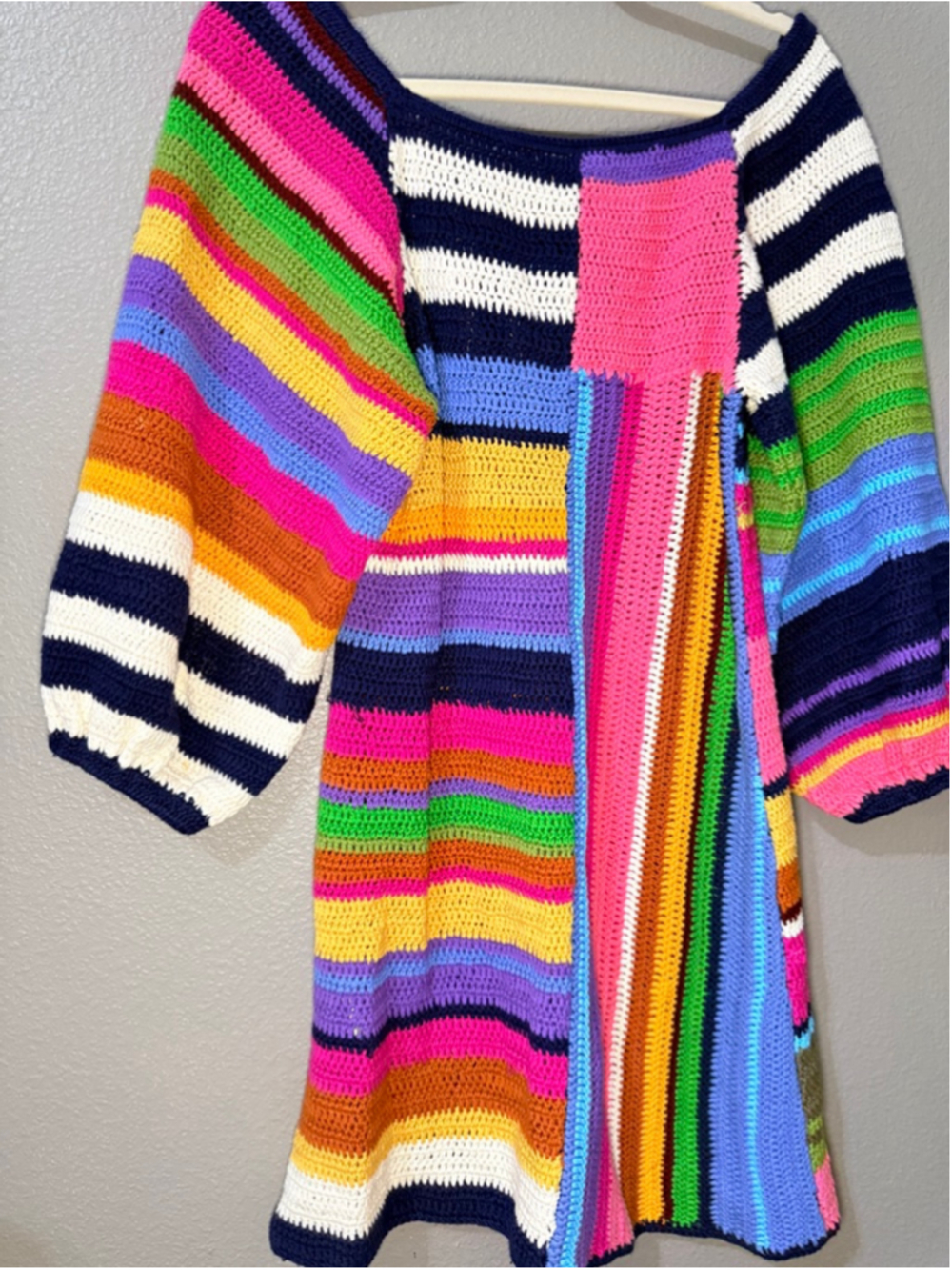 Women's FARM Rio Multicolor Striped Crochet Mini Dress XS - Picture 8 of 9